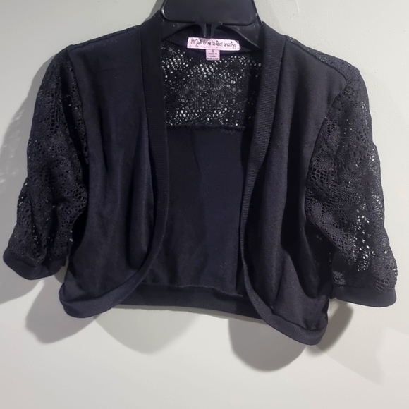 Mesh lace crop quarter sleeves open front Cardigan - Picture 4 of 7